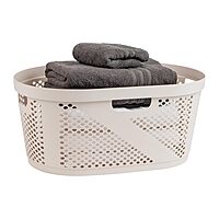 Mind Reader 40L Laundry Basket, Clothes Hamper, Premium Wicker Design, Plastic, Ivory