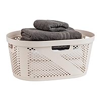 Mind Reader 40L Laundry Basket, Clothes Hamper, Premium Wicker Design, Plastic, Ivory