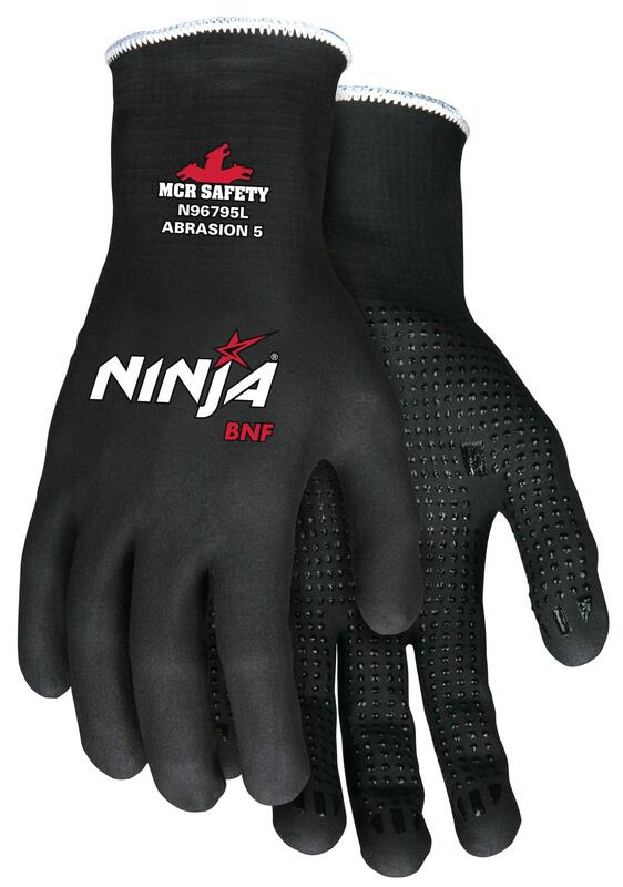 MCR Safety Ninja BNF N96795 Work Gloves, 15 Gauge Nylon/Spandex Shell with Full Breathable Nitrile Foam (BNF) Coating