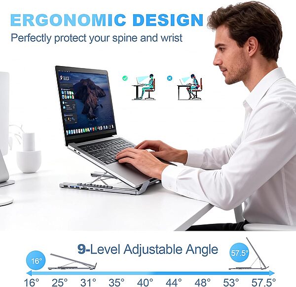 Laptop Docking Station Stand with USB-C 4K HDMI 8 Ports