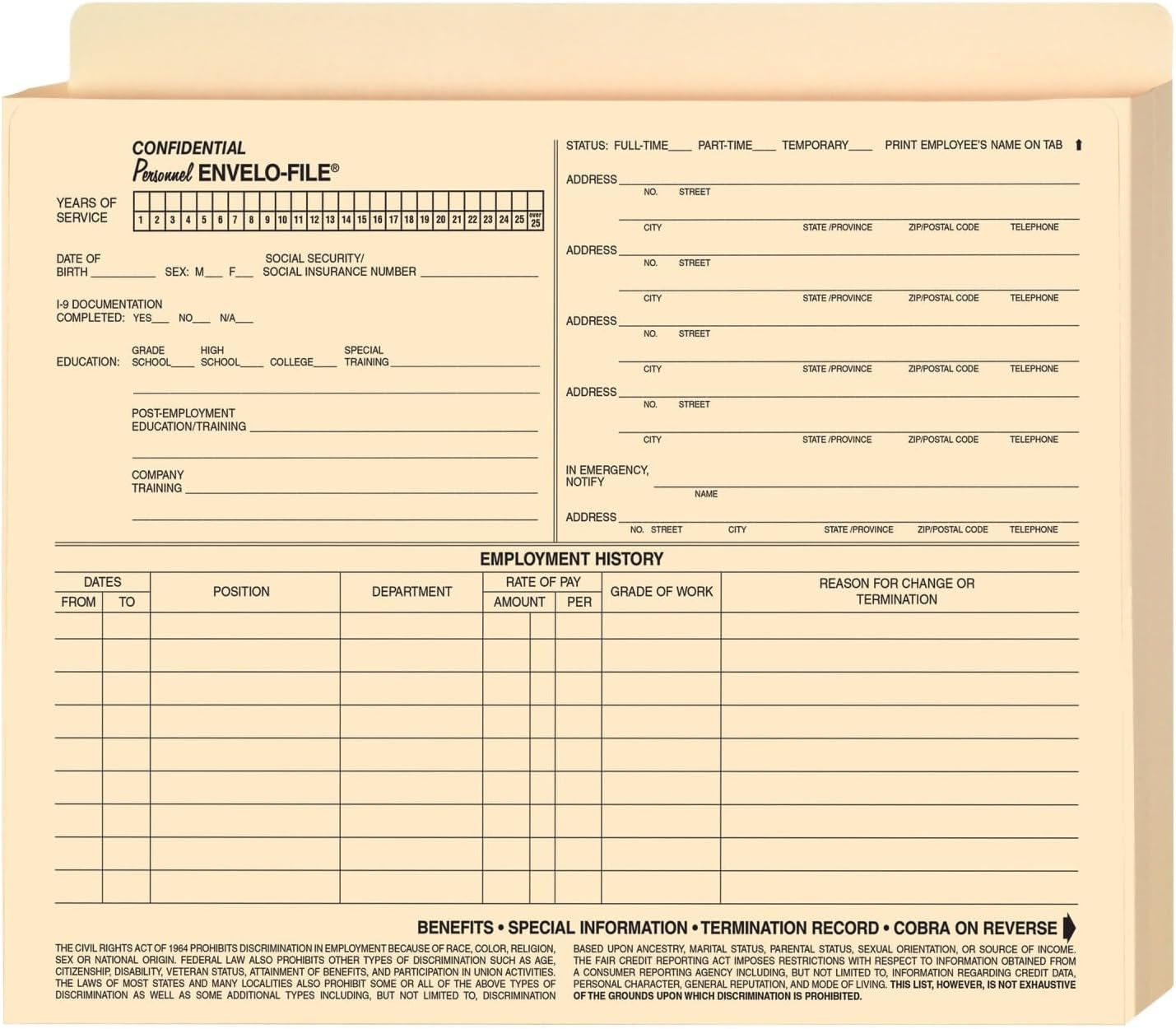 ComplyRight Expandable Personnel Envelo-Files, 11 3/4in x 9 1/2in x 1 1/2in, Pack Of 25
