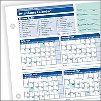ComplyRight 2025-2026 Fiscal Attendance Calendar, 8 1/2in x 11in, Pack Of 50