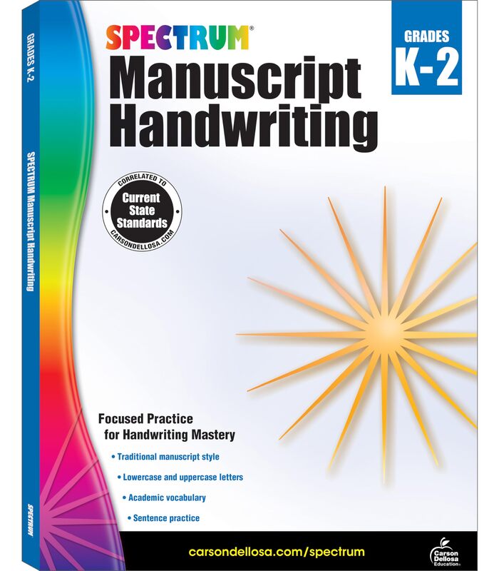 Spectrum Manuscript Handwriting Kindergarten to 2nd Grade Workbooks, Vocabulary, Sentence Building Skills