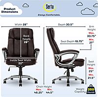 Serta Big and Tall High Back Executive Office Chair, Ergonomic Gaming Computer Chair with Layered Body Pillows, Contoured Lumbar Zone, Brown Old Chestnut