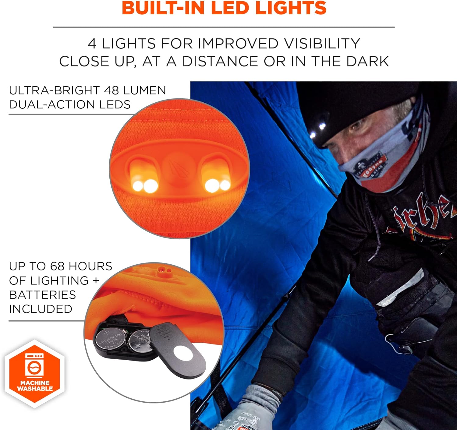 Ergodyne N-Ferno 6804 LED Light Fleece Skull Cap Beanie Hat, Orange, One Size