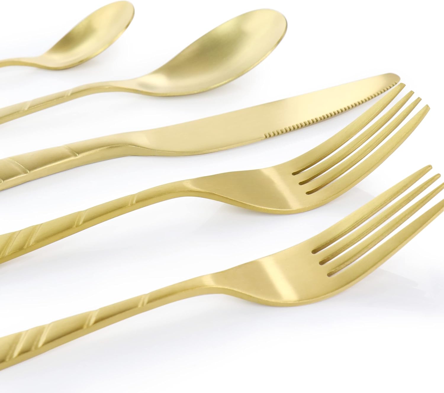 MegaChef La Vague 20 Piece Flatware Utensil Set, Stainless Steel Silverware Metal Service for 4 in Matte Gold