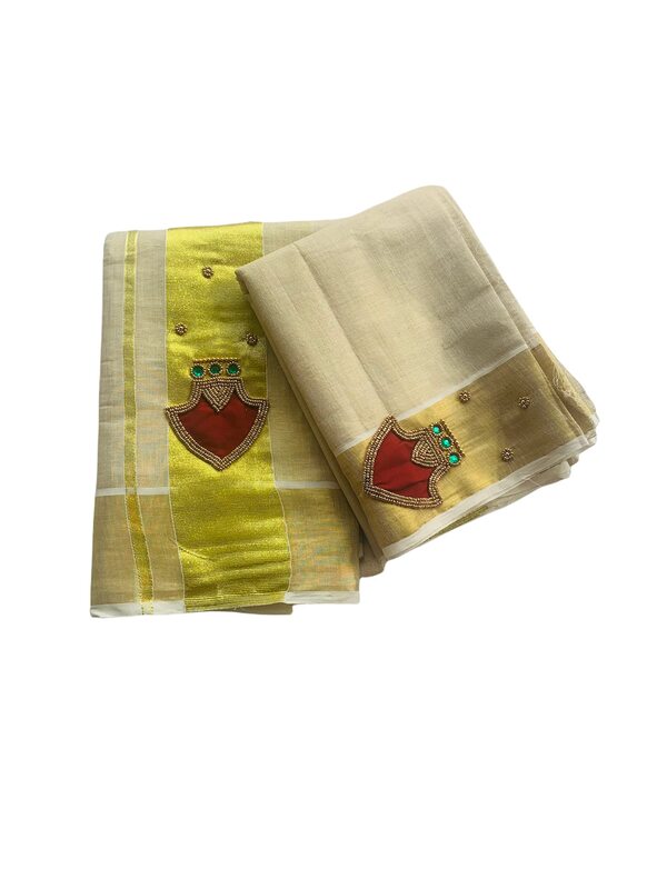 Kuthampully Kerala Kasavu Set Mundu For Women | Handcrafted Aari work Kerala Set Mundu | Tissue Onam Set Mundu With Blouse | Women's Zari Kasavu | EKM-601 (Maroon)