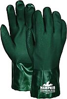 MCR Safety 6412 Memphis 12" Premium Double Dipped PVC Nitrile Reinforced Gloves, Jersey Lined with Sandy Finish, Large