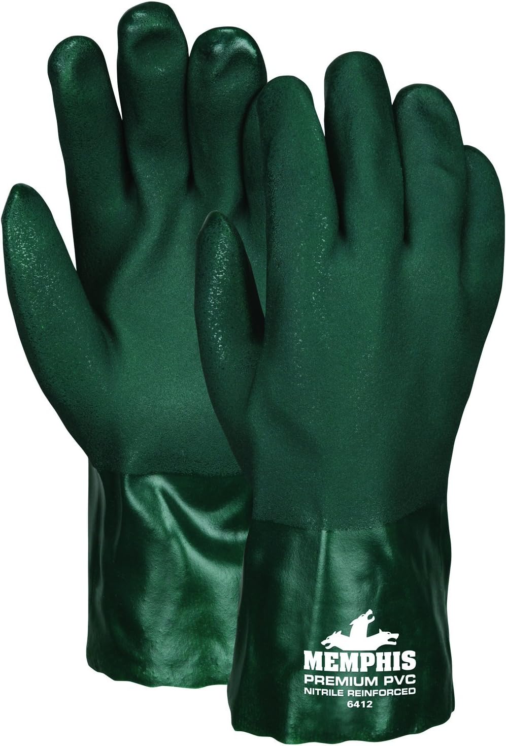 MCR Safety 6412 Memphis 12" Premium Double Dipped PVC Nitrile Reinforced Gloves, Jersey Lined with Sandy Finish, Large