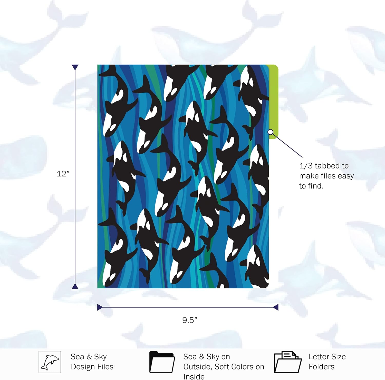 Barker Creek Designer File Folders Set of 12, Sea & Sky, Multi-Design, Reversible, Colorful Patterns Inside and Out