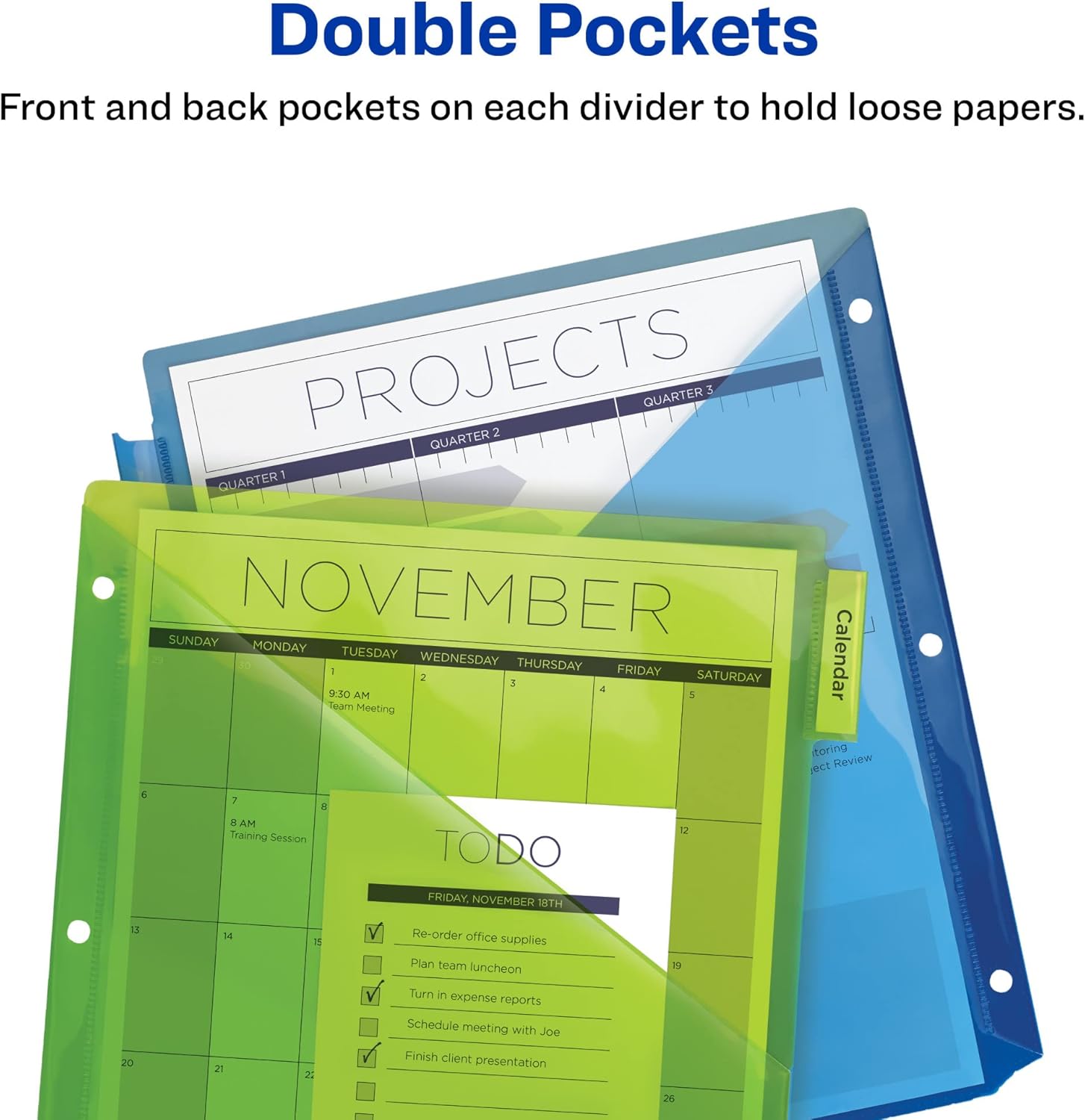 AVERY Dividers for 3-Ring Binders, Big Tab Insertable Two-Pocket Plastic Dividers, Multicolor