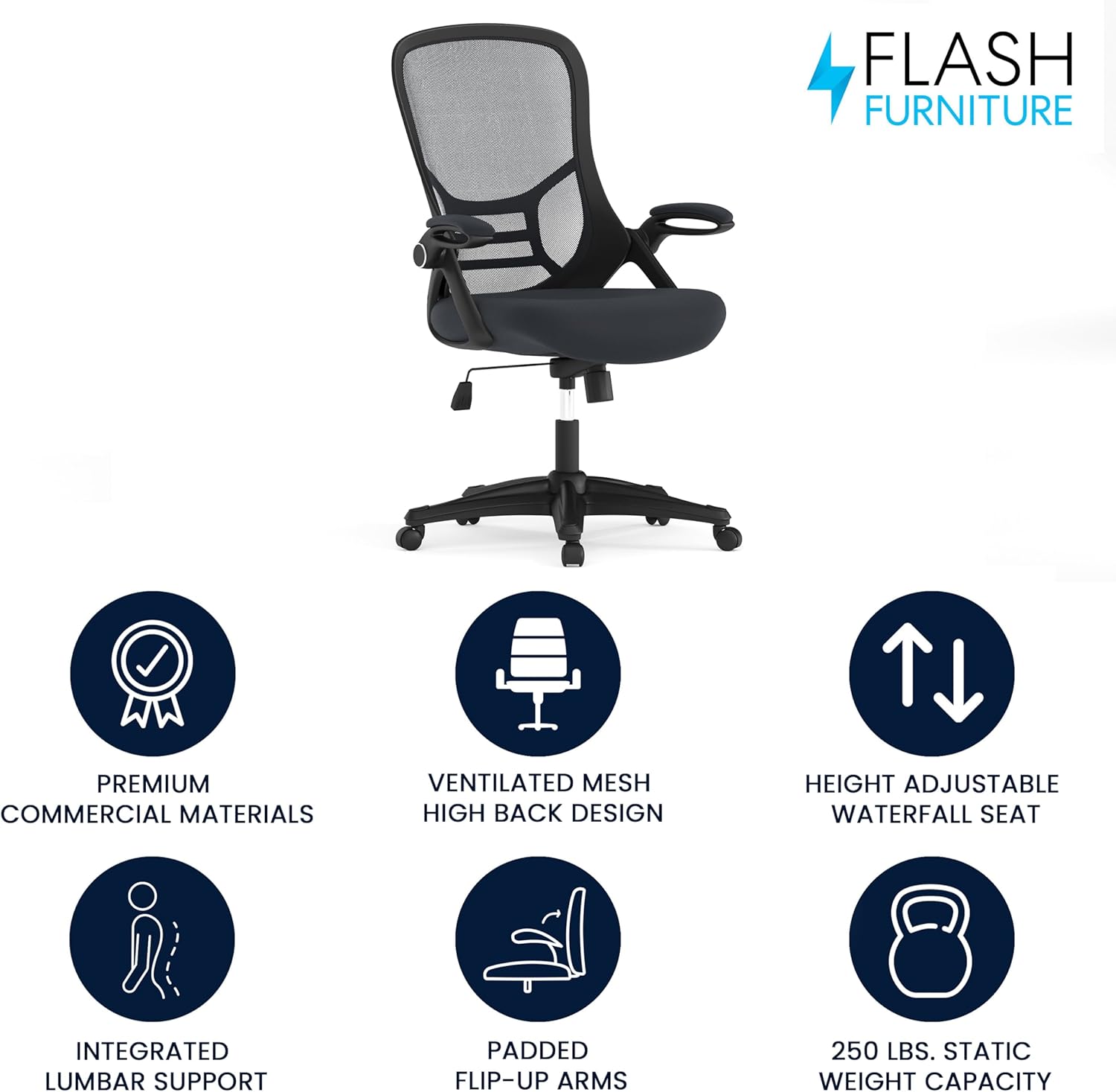 Flash Furniture Porter High-Back Mesh Ergonomic Swivel Office Chair with Adjustable Lumbar Support and Flip-Up Armrests