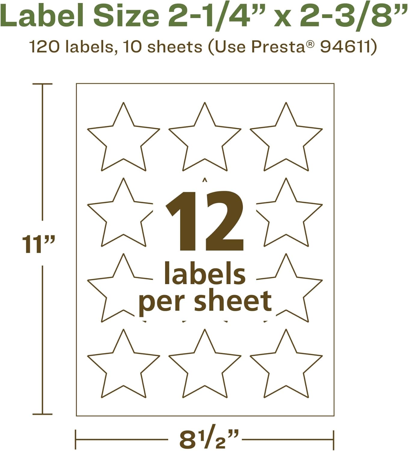 Avery EcoFriendly Matte White Recycled Star Labels, 2-1/4" x 2-3/8", Print-to-The-Edge, Permanent Adhesive