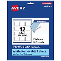 Avery Matte White Removable Rectangle Labels, Sure Feed Technology, Print-to-The-Edge, 1-13/16" x 2-3/16"