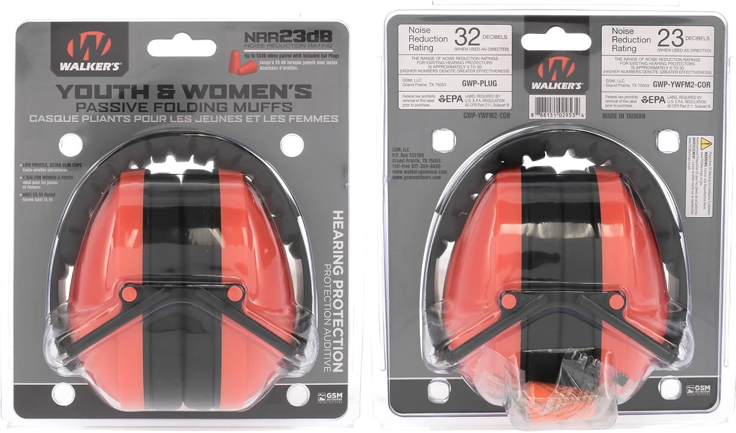 WALKER'S Youth & Women's Low Profile Folding Padded Hearing Protection Earmuffs
