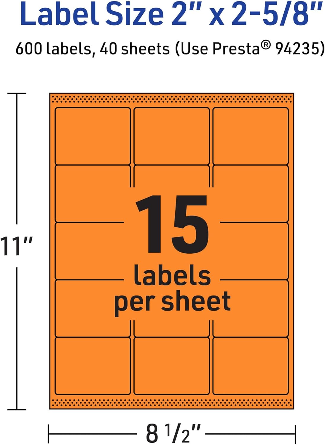 AVERY Bright Orange Rectangle Labels with Sure Feed Technology, 2" x 2-5/8", Matte, Printable