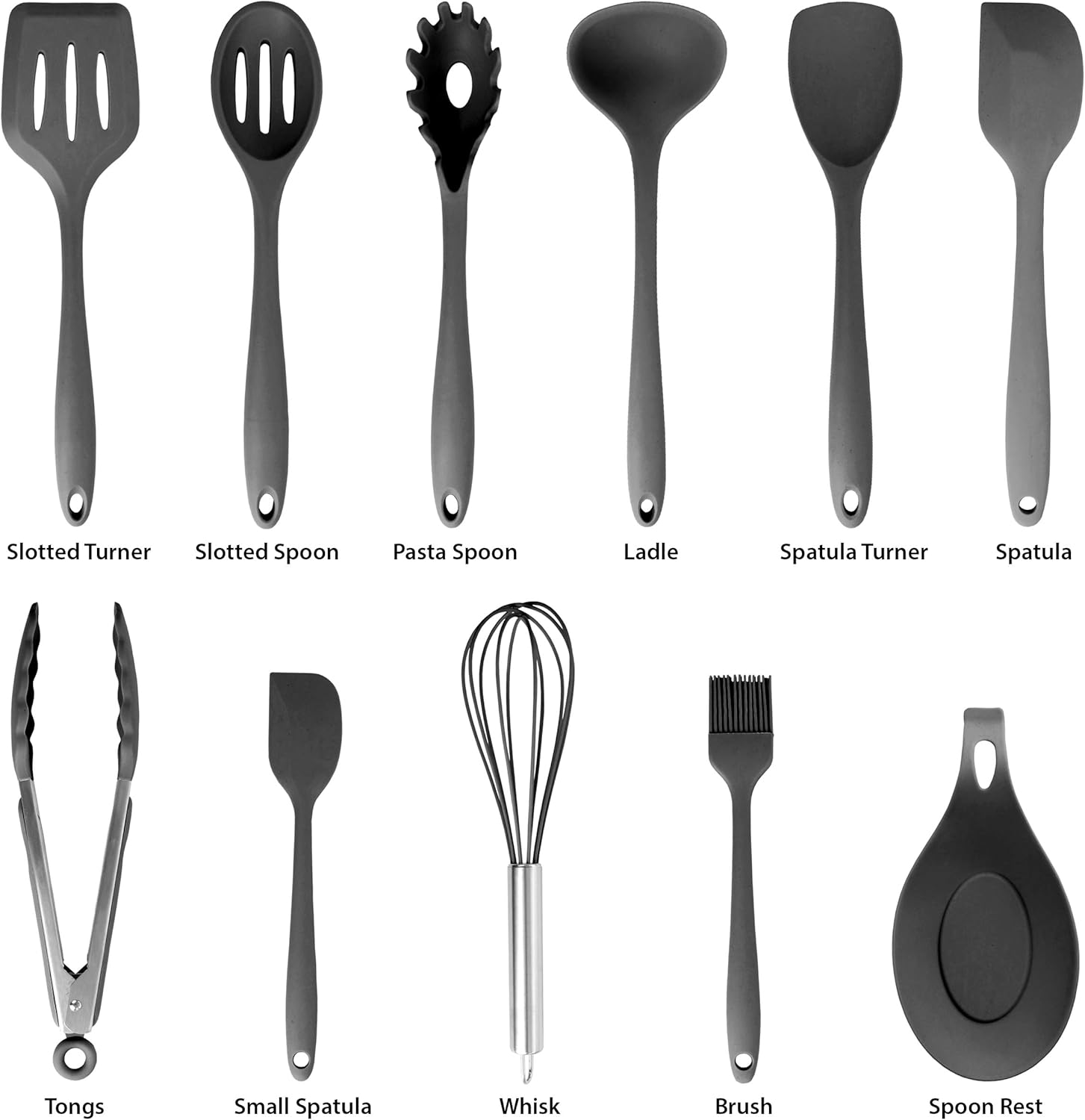 MegaChef Silicone Cooking Utensils, Black, Set Of 12 Utensils