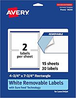 Avery Matte White Removable Rectangle Labels, Sure Feed Technology, Print-to-The-Edge, 4.75" x 7.75", 30 Removable Labels, Laser/Inkjet Printable 30 labels