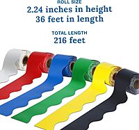 Carson Dellosa 6 Rolls of 216 Ft Scalloped Bulletin Board Borders, Blue, Yellow, Green, Red