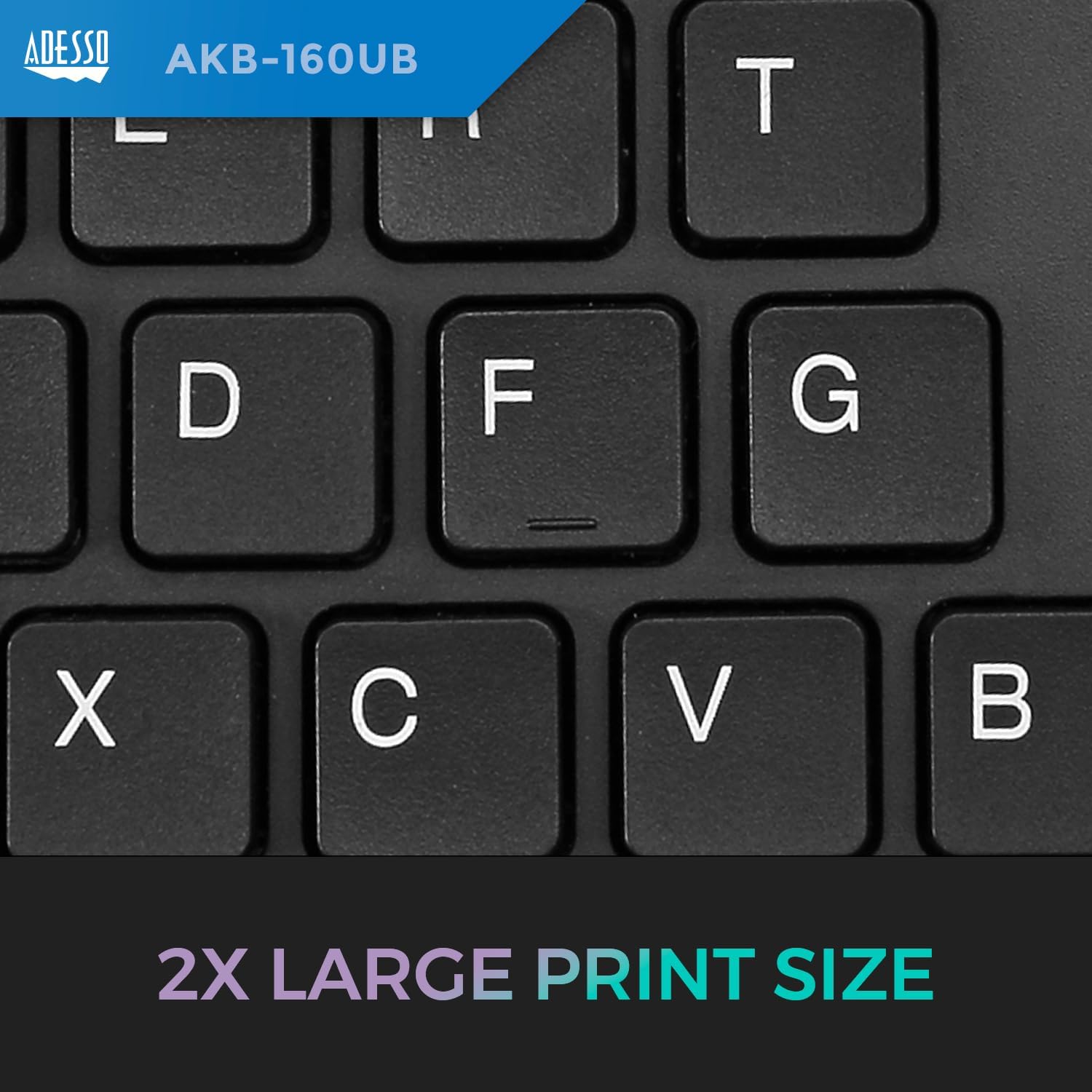 AKB-160UB Wired Ergonomic Keyboard with Integrated Palm Rest, Chiclet Keycaps, and Multimedia Hotkeys