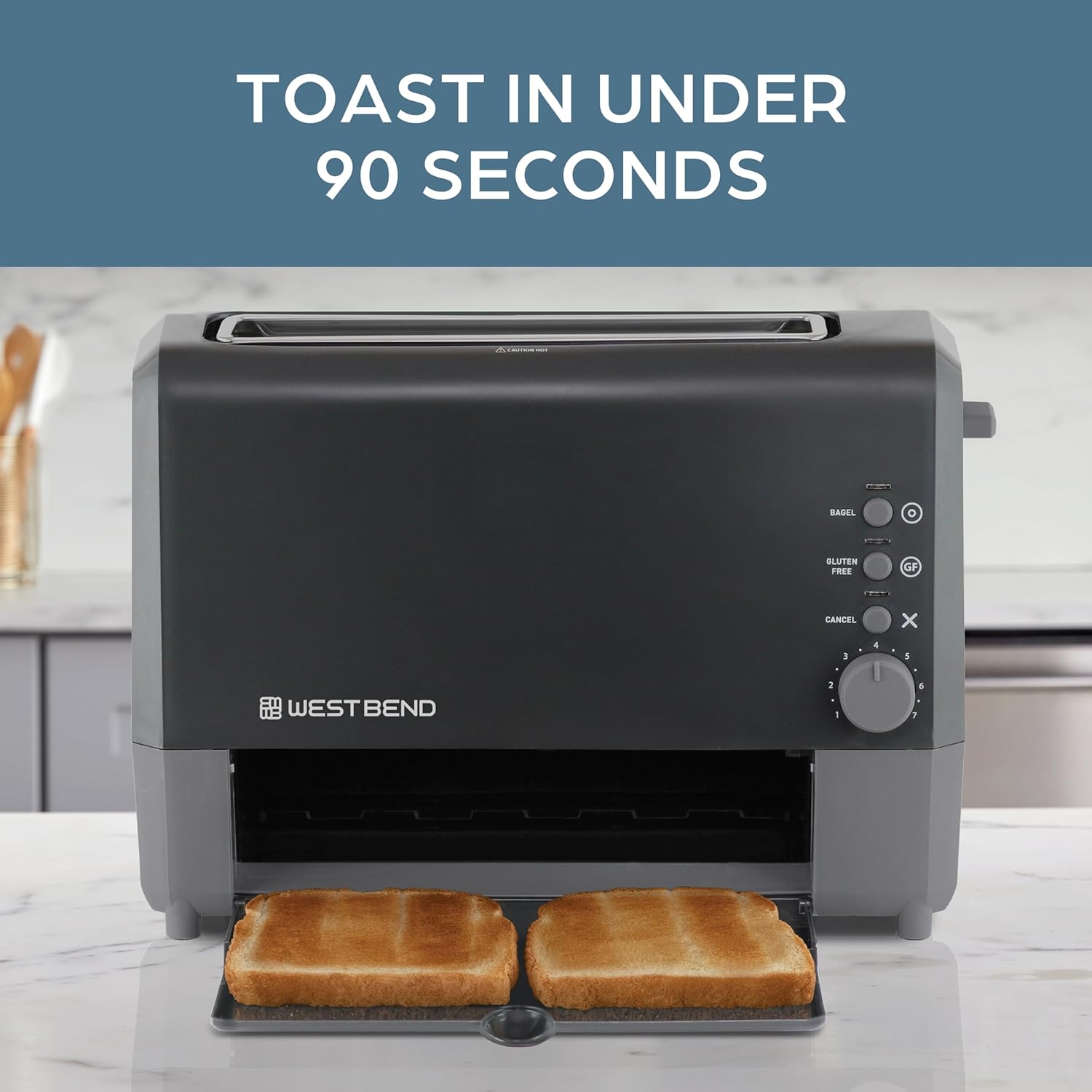 West Bend QuikServe Toaster, 2-Slice Wide-Slot Slide-Through Bread Toaster with Bagel and Gluten-Free Settings
