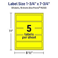 AVERY Printable Rectangle Labels, Sure Feed Technology, 1-3/4" x 7-3/4", Neon Yellow, Print-to-The-Edge