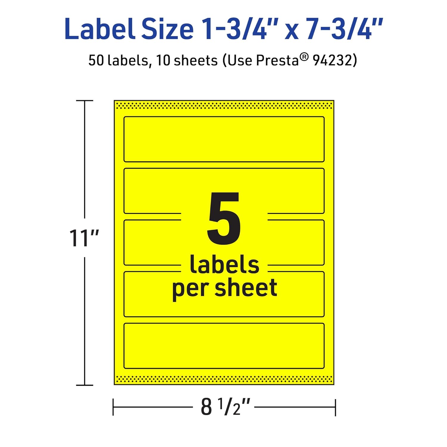 AVERY Printable Rectangle Labels, Sure Feed Technology, 1-3/4" x 7-3/4", Neon Yellow, Print-to-The-Edge