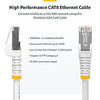 StarTech.com 6in White CAT8 Ethernet Cable, Snagless RJ45, 25G/40G, 2000MHz, 100W PoE++, S/FTP, 26AWG Pure Bare Copper, LSZH
