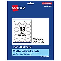 AVERY Matte White Oval Labels, Sure Feed Technology, 1.5" x 2.5"