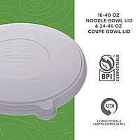 Eco-Products Recycled Flat Bowl Lids, Case of 400, Fits 24-46oz Coupe/16-40oz Noodle Bowls, 100% Recycled PET From Plastic Bottles, Clear For Visibility