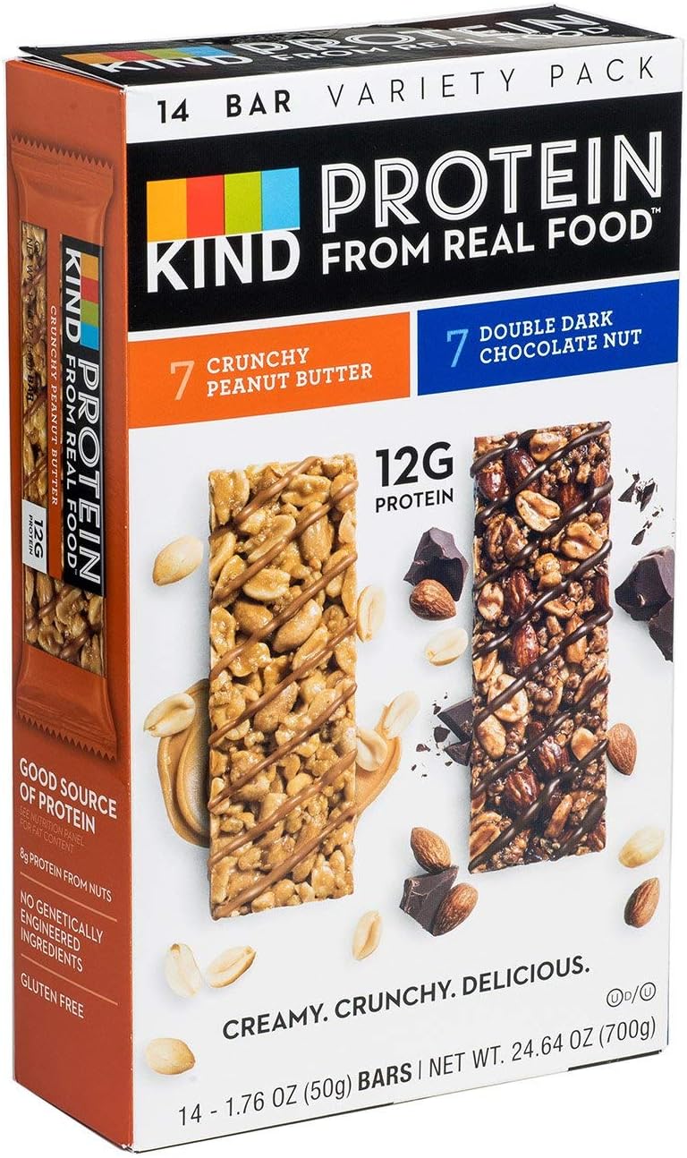KIND Protein Bars Variety Pack |Creamy Crunchy Texture Crunchy Peanut Butter Bars Double Dark Chocolate Nut Bars - 14 x 1.76 oz