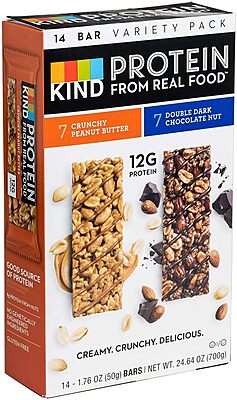 KIND Protein Bars Variety Pack |Creamy Crunchy Texture Crunchy Peanut Butter Bars Double Dark Chocolate Nut Bars - 14 x 1.76 oz