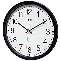 Infinity Instruments 14 inch Shatter Resistant Round Non-Ticking Silent Battery Operated Easy to Read Clock for Office, Classroom, School, Black/Clear