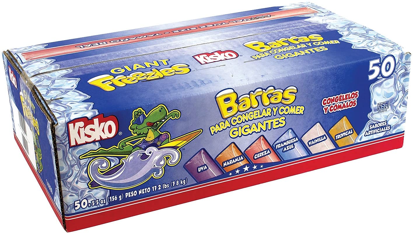 Kisko Freezies Freeze Pops, Giant, 5.5 Oz, Box Of 50, Assorted