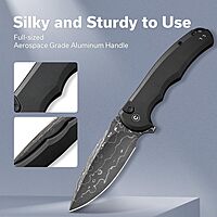 CIVIVI Button Lock Praxis Pocket Knife for EDC, Upgrade Folding Knife with Flipper 3.75" Damascus Blade plus Aluminum Handle