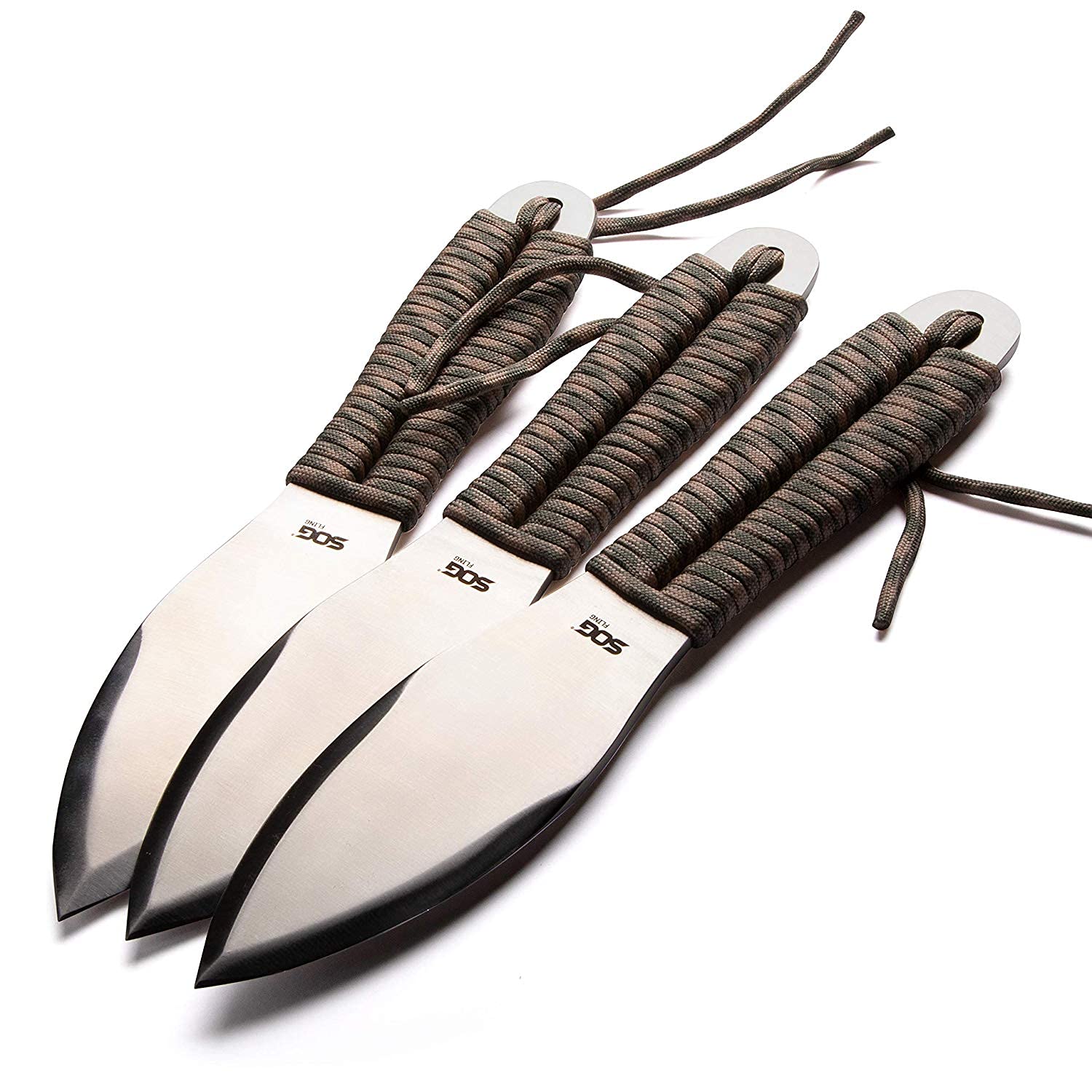 SOG Fling Throwing Knives- 3 Pack Balanced Throwing Knife Set with 2.8 Inch Steel Blades and 7 Feet Paracord Wrapped