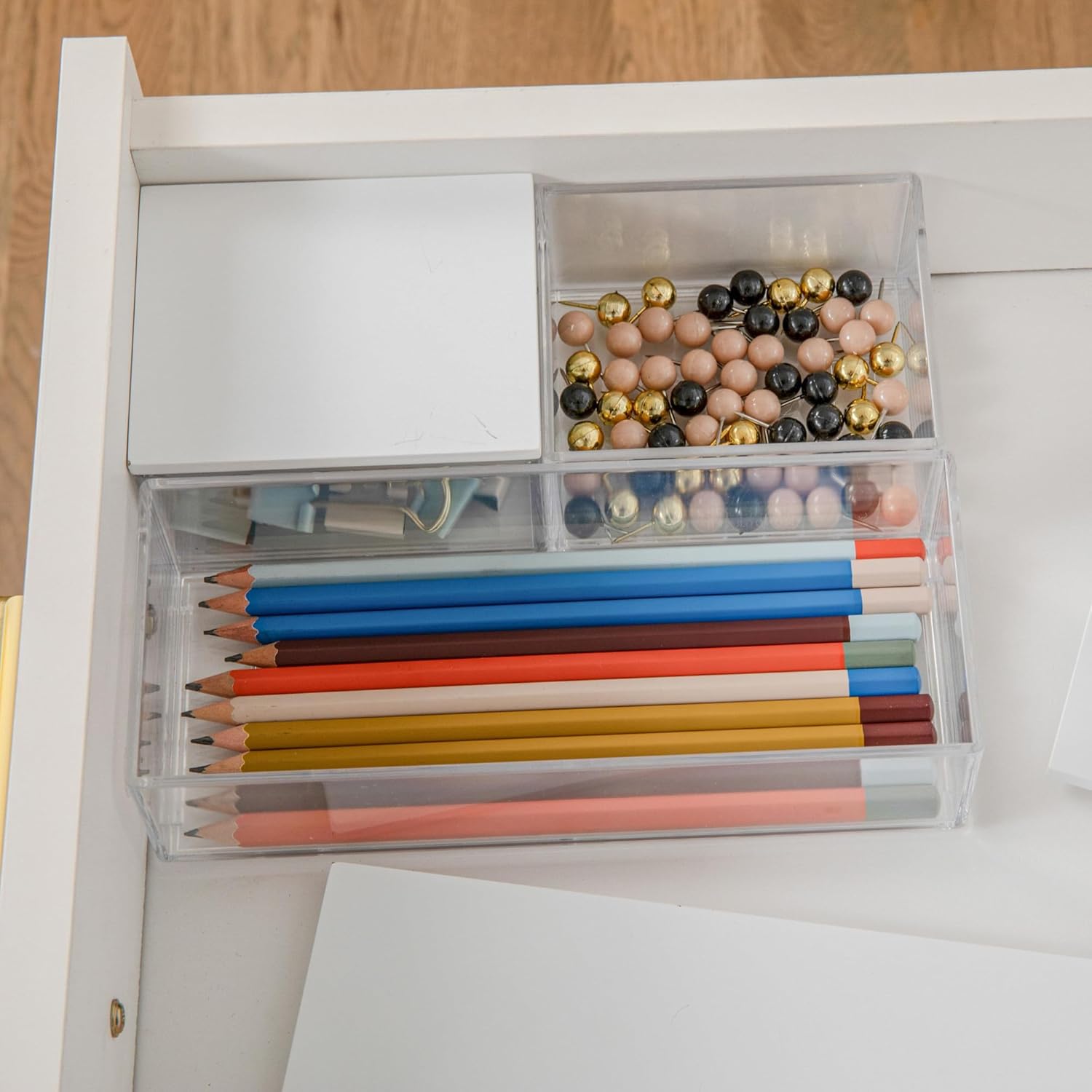 MARTHA STEWART Brody Plastic Storage Organizer Bins with Wood Lids