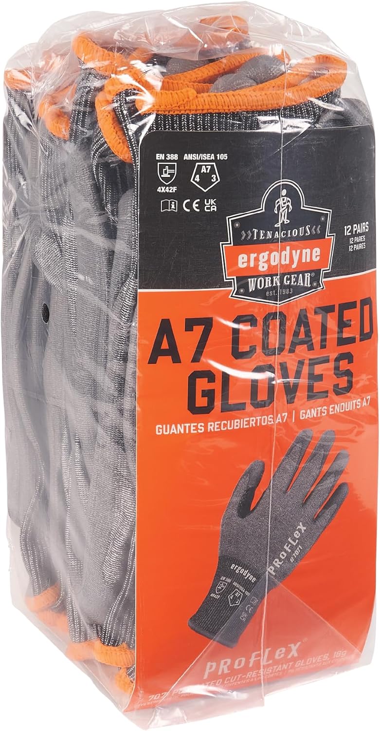 Ergodyne ProFlex 7071 Cut Resistant Work Gloves, ANSI A7, PU Coated Palms for Flexible No Slip Grip