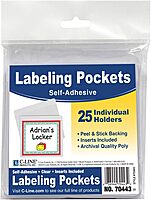 C-Line-70443 Self-Adhesive Labeling Pockets, Pack of 25, 3-1/2 x 2-3/4 in 3-1/2" x 2-3/4"