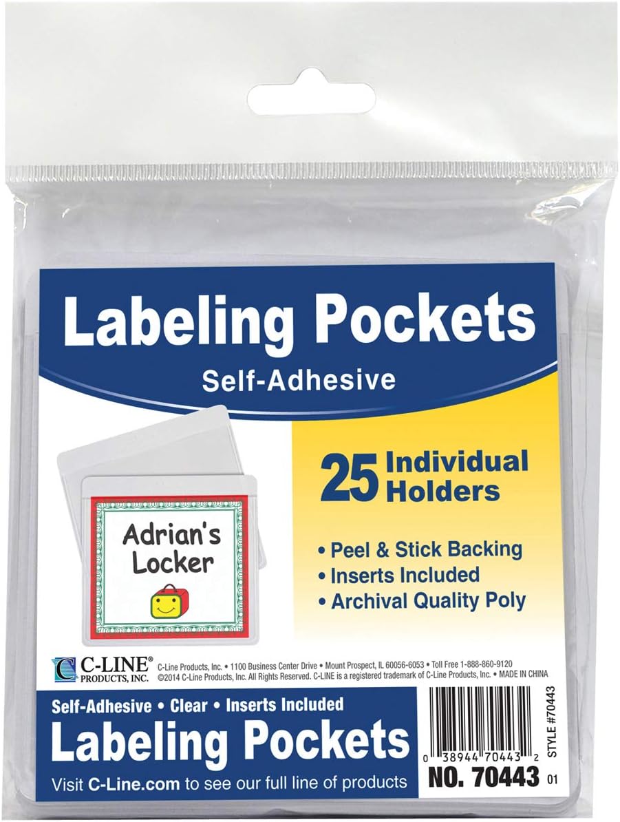 C-Line-70443 Self-Adhesive Labeling Pockets, Pack of 25, 3-1/2 x 2-3/4 in 3-1/2" x 2-3/4"