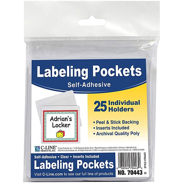 C-Line-70443 Self-Adhesive Labeling Pockets, Pack of 25, 3-1/2 x 2-3/4 in 3-1/2" x 2-3/4"