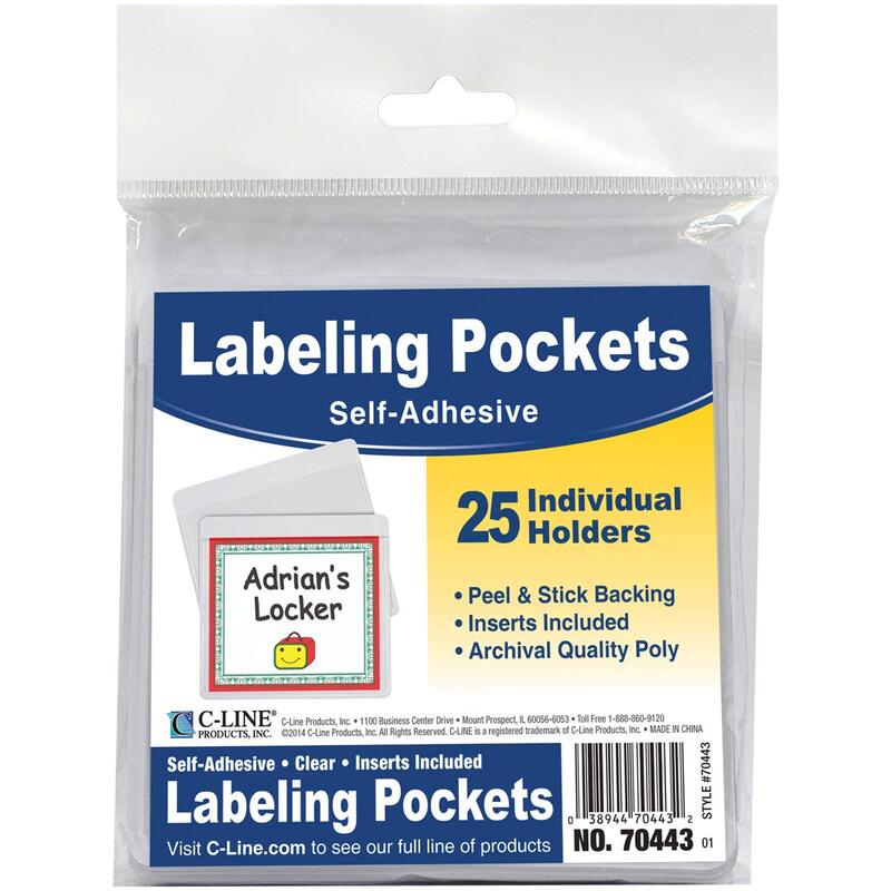 C-Line-70443 Self-Adhesive Labeling Pockets, Pack of 25, 3-1/2 x 2-3/4 in 3-1/2" x 2-3/4"