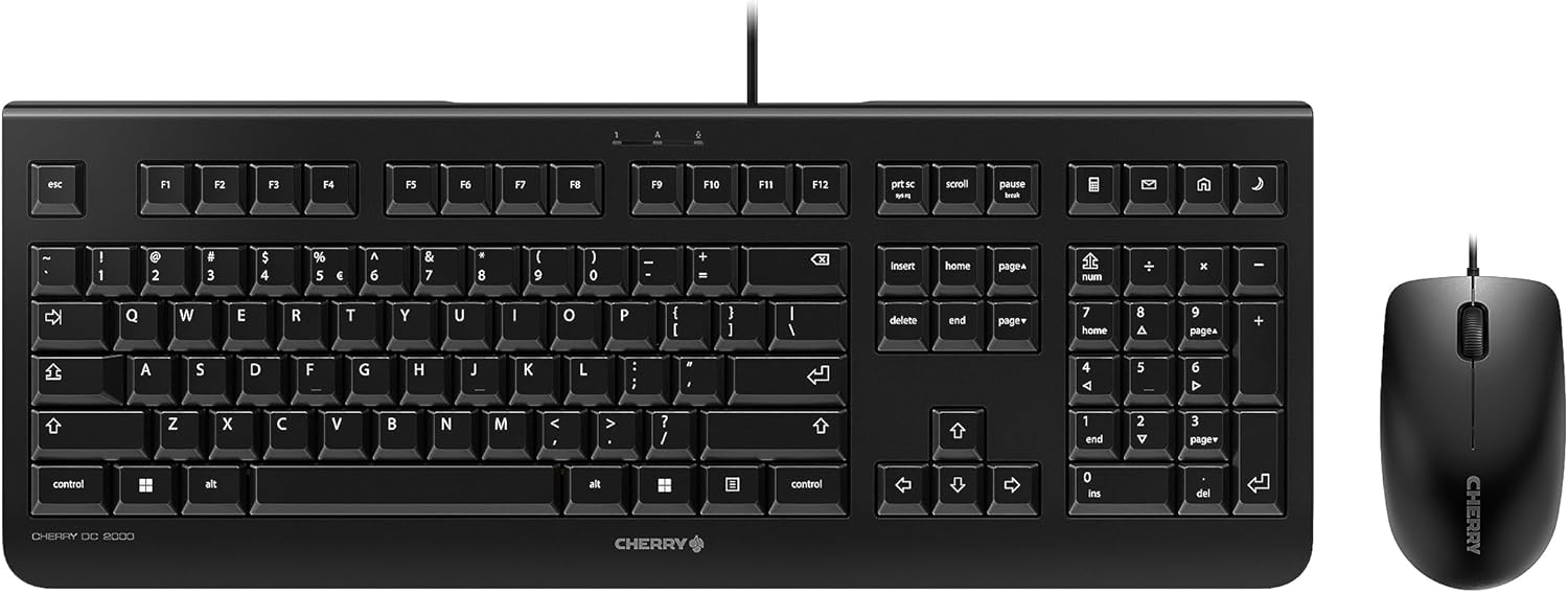 CHERRY DC 2000 - Keyboard and Mouse Combo - 4 Additional Keys - US Layout - QWERTY Keyboard - GS Approval - Black