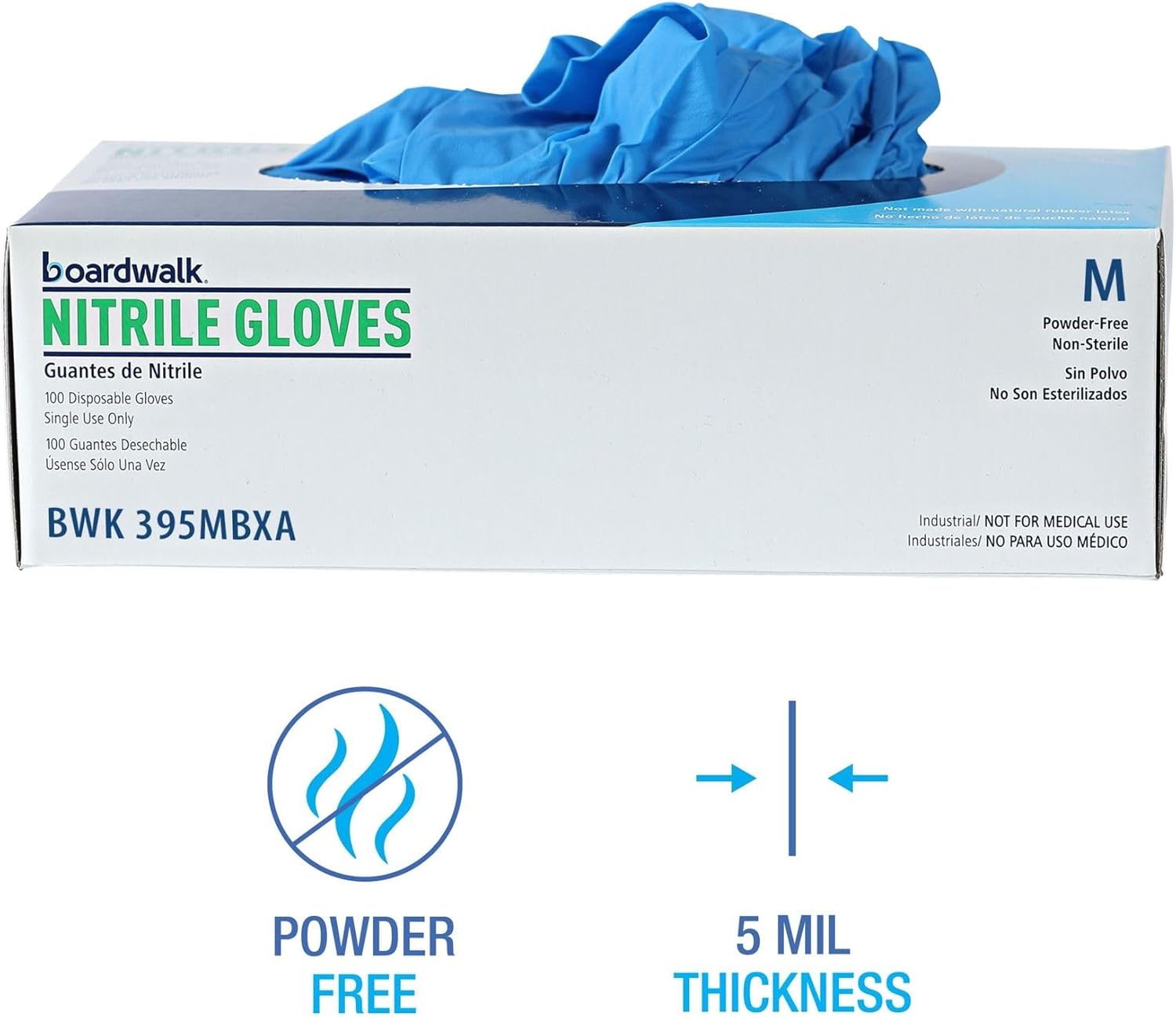 Boardwalk Disposable General-Purpose Powder-Free Nitrile Gloves, Medium, Blue, 5mil, Box Of 100 Gloves