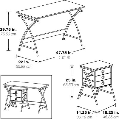 OSP Home Furnishings Olympic Utility Home Office Desk with Nesting 3-Drawer Storage Stand