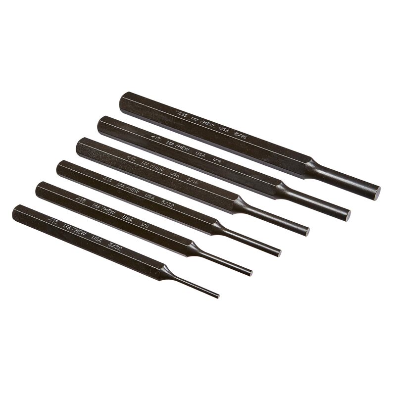 Mayhew Tools 62075 SAE Pin Punch Set with Kit Bag, 6-Piece, Black Oxide Finish