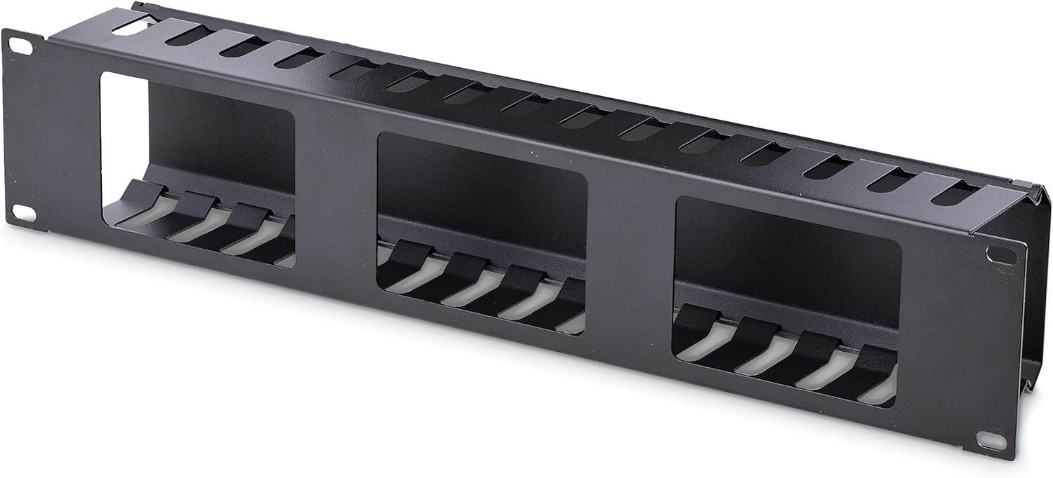 StarTech.com Horizontal 2U Server Rack Cable Management Finger Duct w/ Cover - 19" Network Rack Wire Duct Raceway Panel