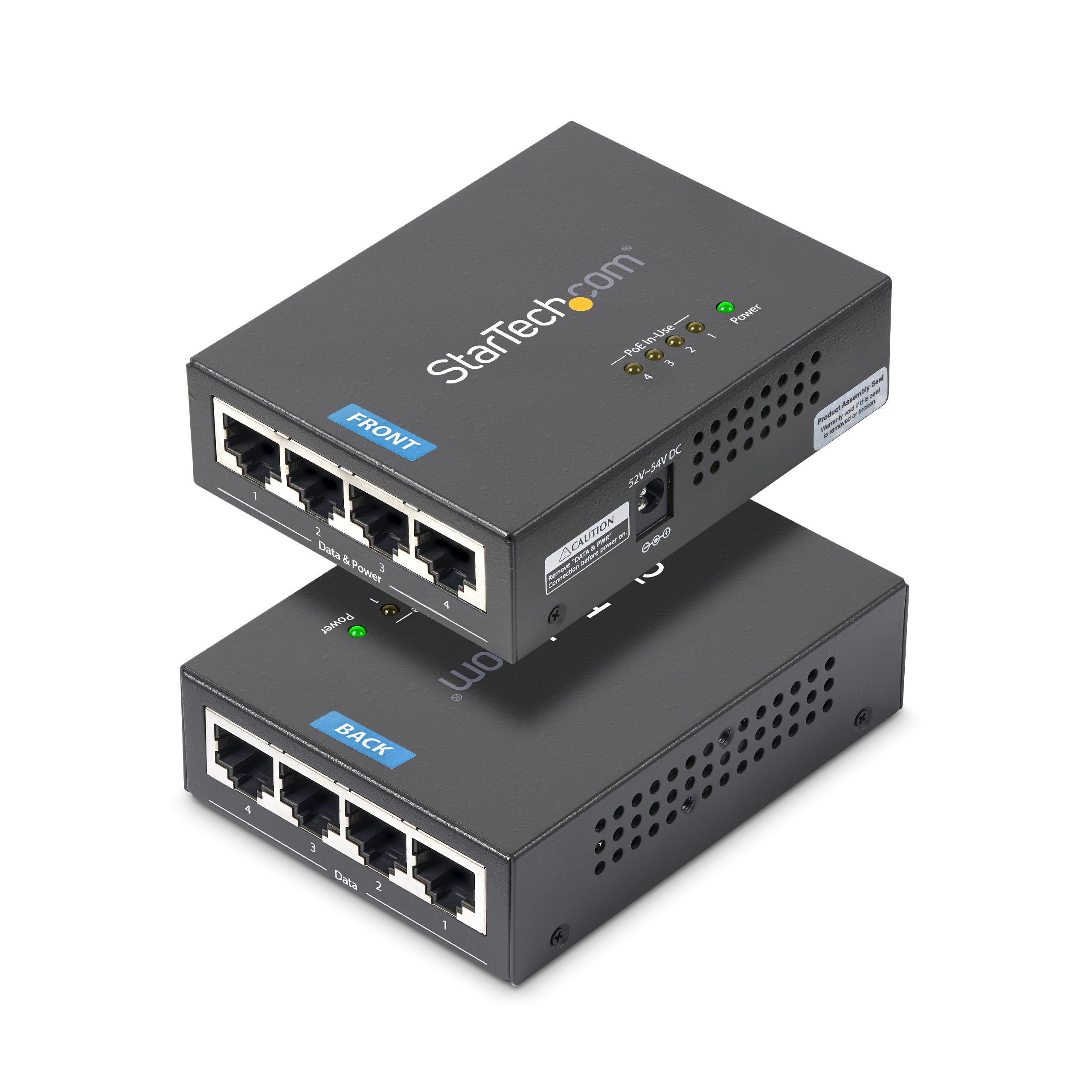 StarTech.com 4 Port Gigabit Midspan - PoE+ Injector - 802.3at and 802.3af - Wall-mountable Power over Ethernet Midspan