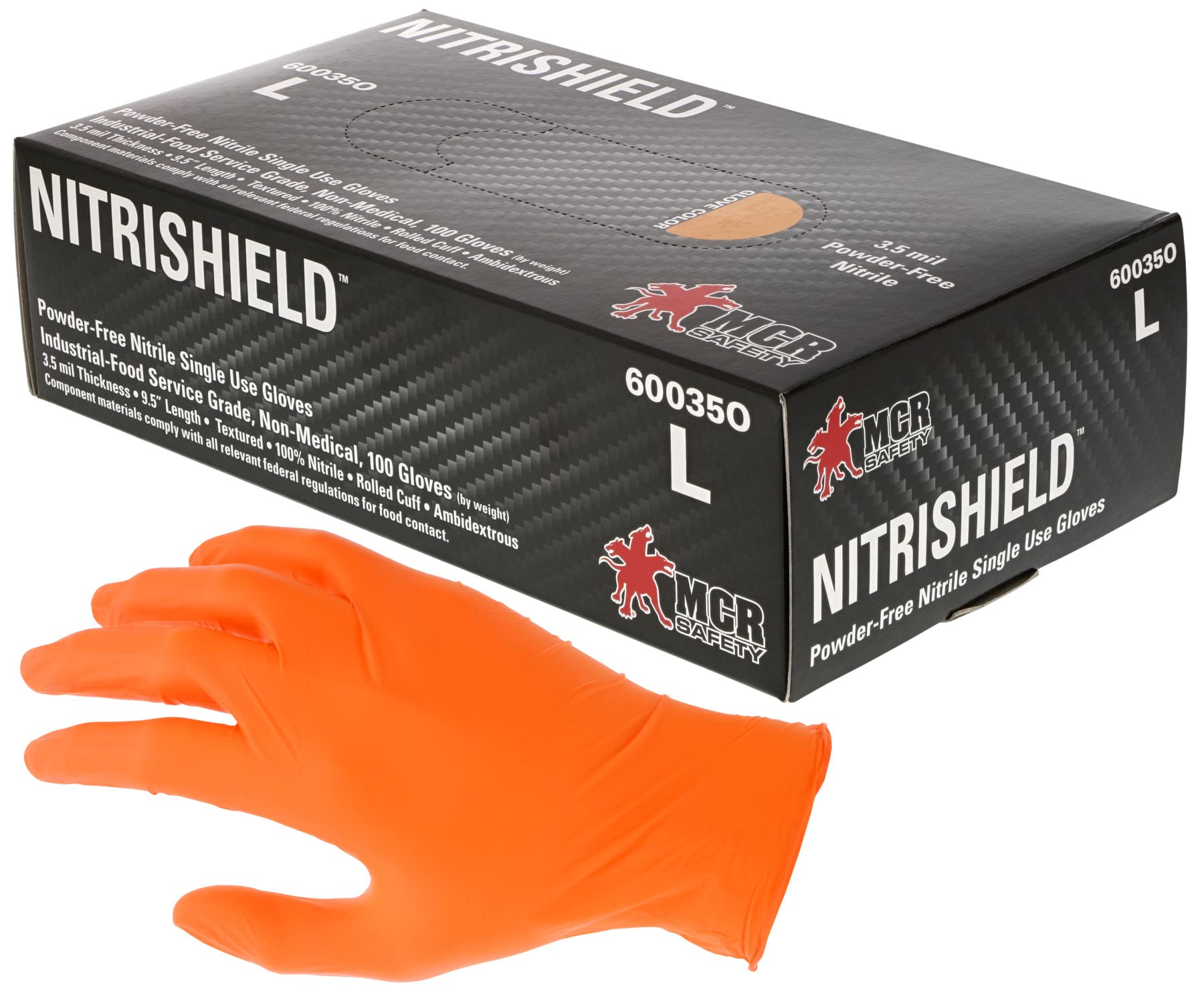 MCR Safety NitriShield Powder Free Nitrile Disposable Gloves, 3.5 mil, Food Grade