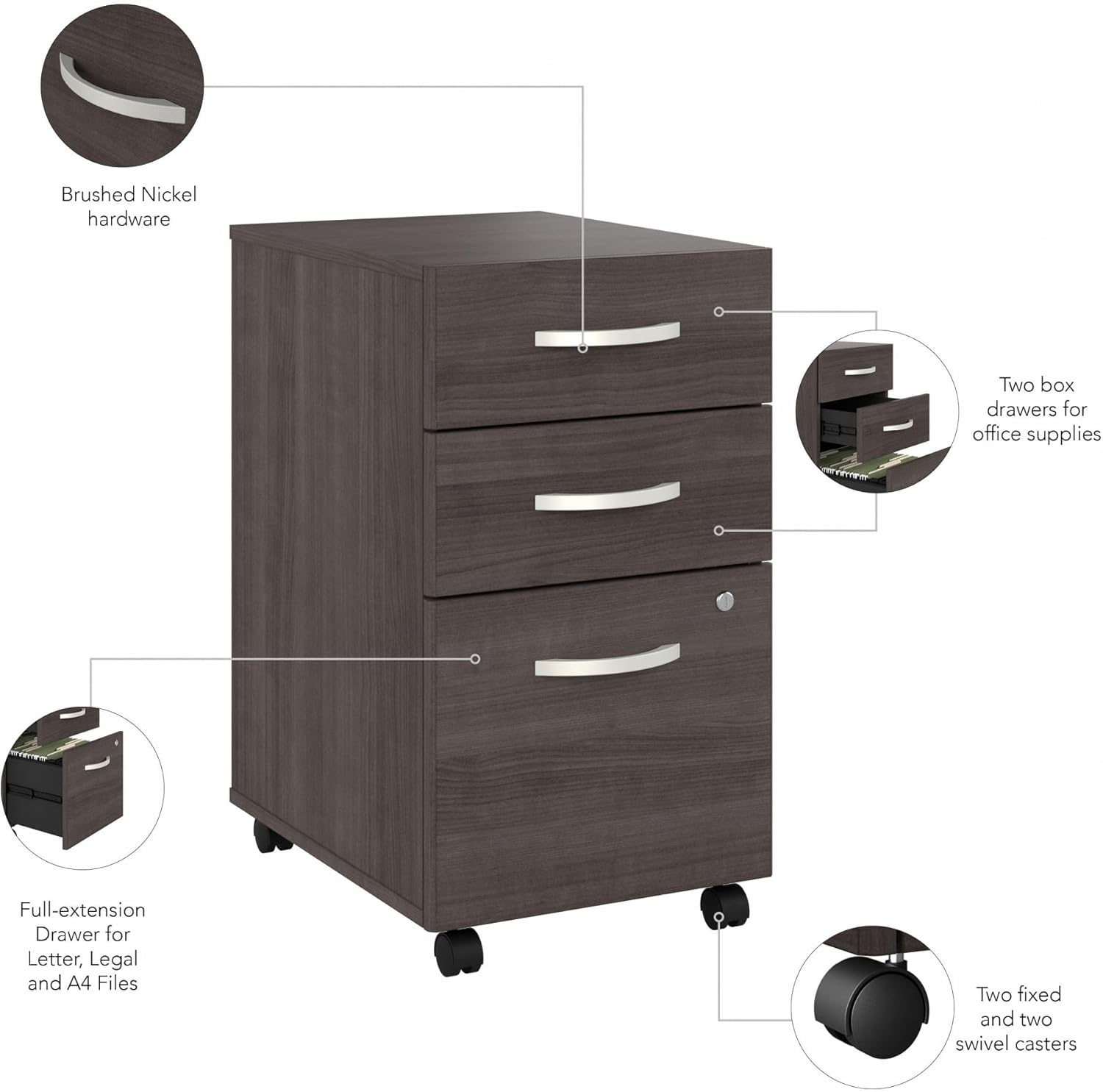 Bush Business Furniture Studio C 3-Drawer Mobile File Cabinet